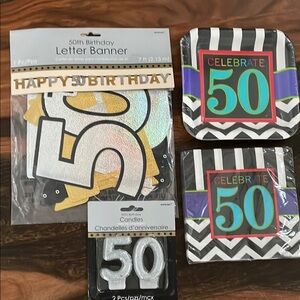 50th Birthday Party Supplies Set - Silver and Black